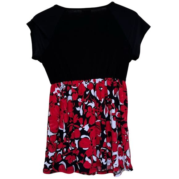 Motherhood Maternity Black with Red White Floral Pattern Short Sleeve Top M - Picture 3 of 5